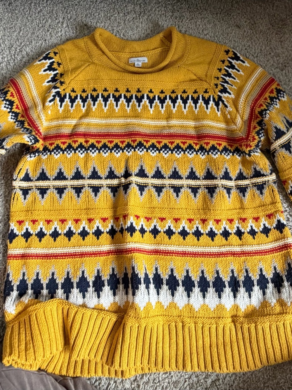 LL Bean Signature Yellow Fair Isle Knit Sweater